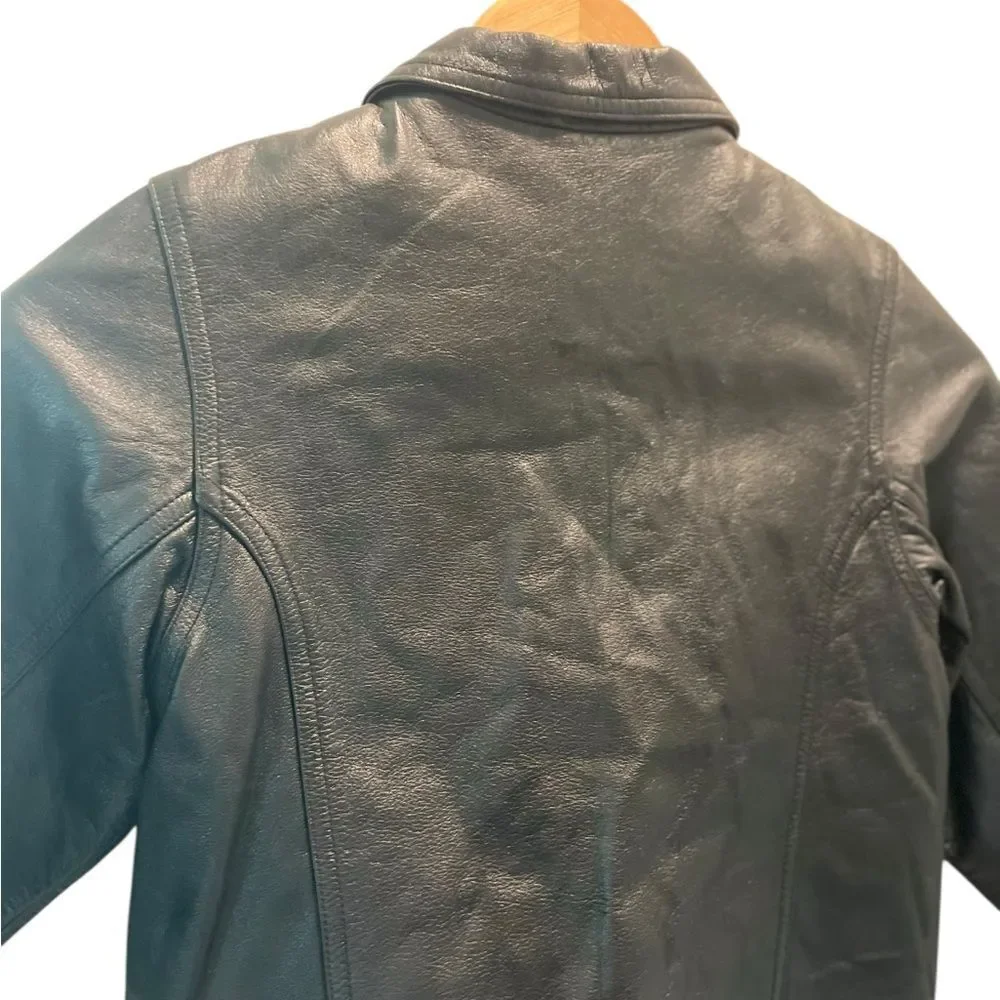 Gymboree Genuine Leather Jacket Girls XL 7 Black Moto Style 2001 Rainbow Cuffs